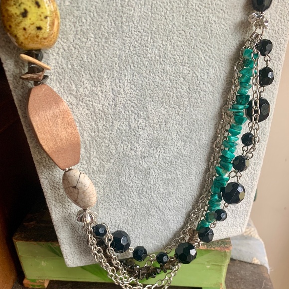 36"  Long Mixed Media Necklace - Gems Ceramic Wood Glass Stone Crystals - NWOT - Picture 6 of 10